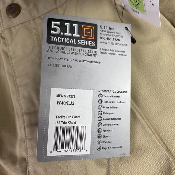 NWT 5.11 Tactical Taclite Pro Pants Cargo Ripstop Khaki Men's 40 x 32 - Picture 8 of 15